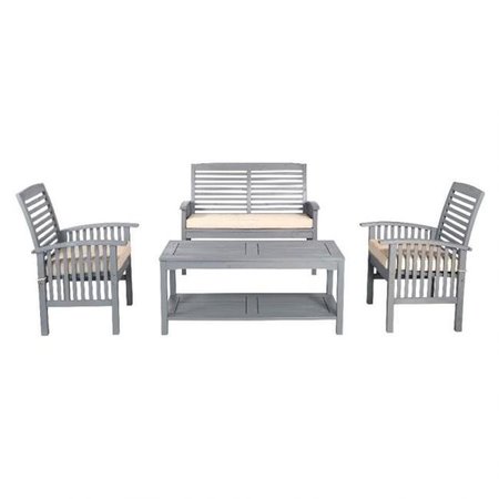 WALKER EDISON FURNITURE Walker Edison Furniture OW4SGW 4 Piece Classic Outdoor Patio Chat Set; Grey Wash OW4SGW